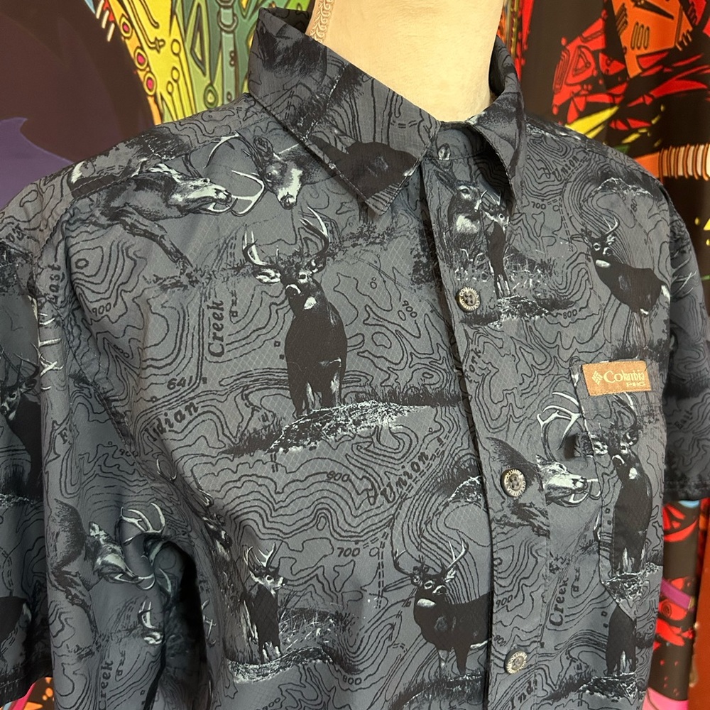 Columbia Deer Print Short Sleeve Button Down